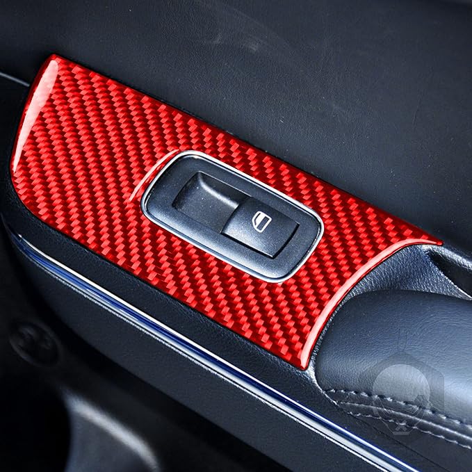 Door Control Panel Fit for Dodge Charger/Chrysler 300 2011-2023 | Real Carbon Fiber | Accessories | Trim Door Control Surround Cover Stickers | Thick Overlay | Self-adhesive | Red