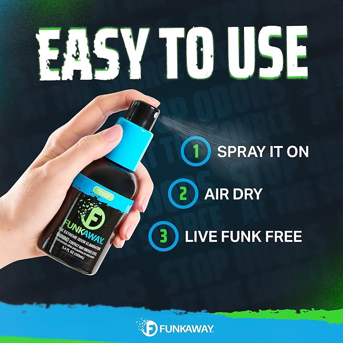 FunkAway Travel Size Shoe Deodorizer Spray (3.4 oz - 3 Pack) Odor Eliminator for Shoes, Gym Bags, Clothes and Gear, On-the-Go Odor Neutralizer that Attacks Funk at the Source