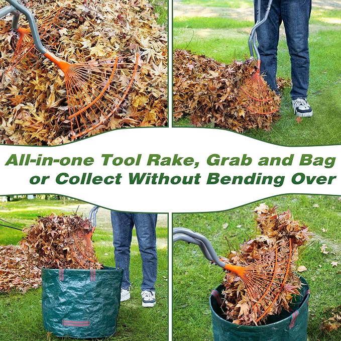 Walensee Leaf Grabber Rake, Long Handle Yard Debris Collector for Lawn | Scoop Leaves, Grass Clippings And Yard Debris Without Bending Or Touching. Steel Claws Secure Waste For Quick Cleanup.