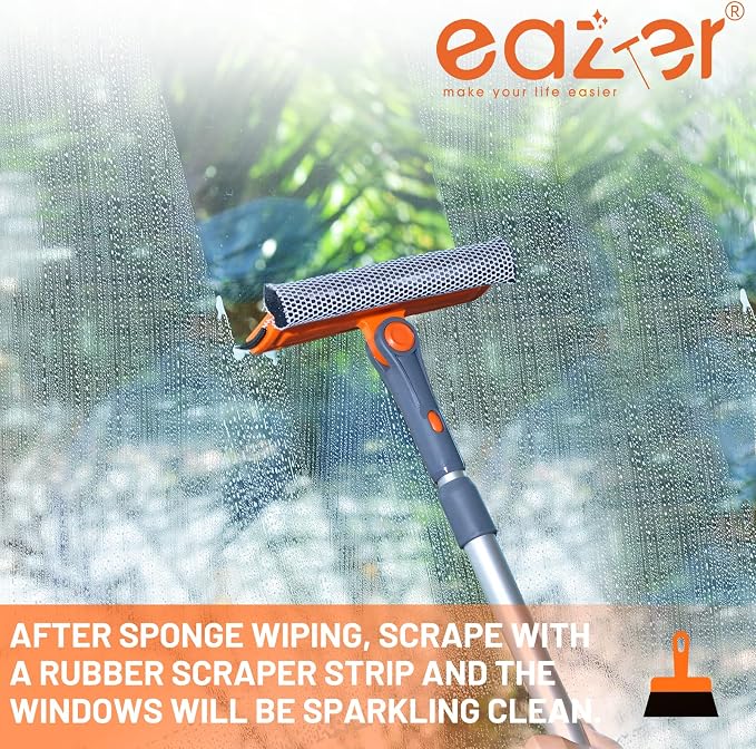 eazer Professional Window Squeegee, 2-in-1 Rotatable Squeegee for Window Cleaning Kit, Window Cleaner Tool, Window Washing Equipment Kit with Extension Pole for Shower/Windshield - 2 Head