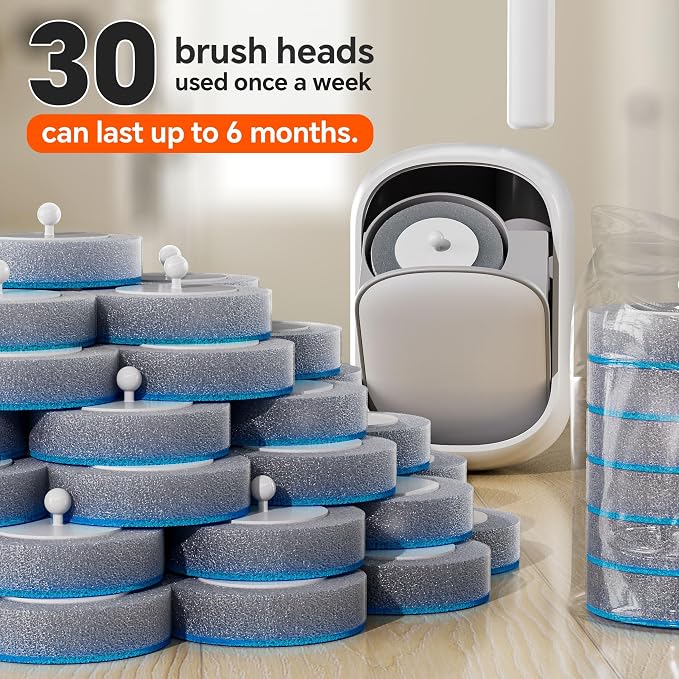 Disposable Toilet Brush and Holder Set with 30 Bowl Wand Cleaners Refill Pads, Bathroom Wall Mounted Toilet Bowl Cleaners Kit, Suitable for Toilets, bathrooms, and RVs.