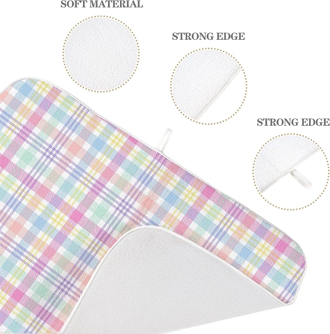 Spring Dish Drying Mat 18x24 Inches For Kitchen Counter Absorbent Easter Colorful Plaid Kitchen Decoration Pink Green Drying Mat Pad For Home Kitchen,Dining Room,Office Decor