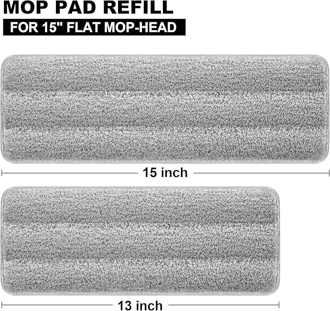 JOYMOOP Microfiber Flat Mop Pads for 13" Flat Mop System, Washable Replacement Cleaning Pads, Pack of 4, Grey and Stripe