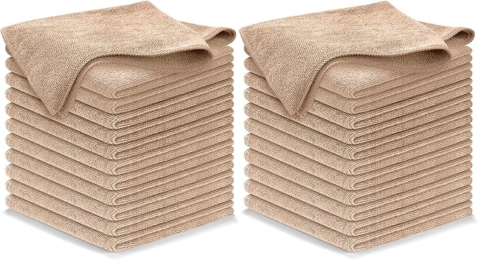 USANOOKS Microfiber Cleaning Cloth - Beige - 24Pcs (12.5x12.5 inch) High Performance - 1200 Washes, Ultra Absorbent Car Towel Traps Grime & Liquid for Streak-Free Mirror Shine - car Washing Cloth