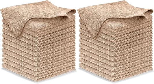 USANOOKS Microfiber Cleaning Cloth - Beige - 24Pcs (12.5x12.5 inch) High Performance - 1200 Washes, Ultra Absorbent Car Towel Traps Grime & Liquid for Streak-Free Mirror Shine - car Washing Cloth