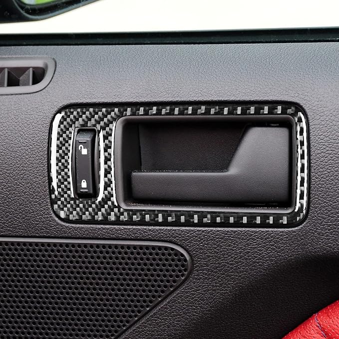 Real Carbon Fiber Trim for Ford Mustang GT Shelby Accessories | for 2005 2006 2007 2008 2009，Inner Door Handle Bowl Cover，Thick Overlay Sticker Decal