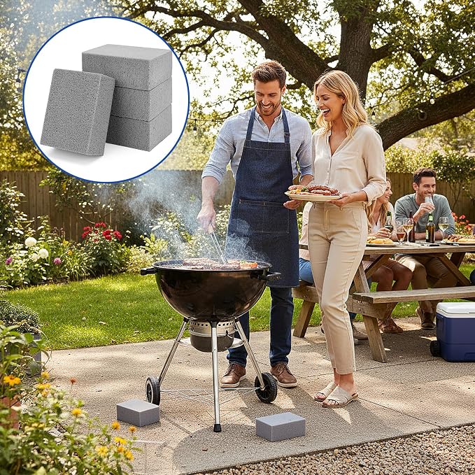 4 Pack Grill Cleaning Bricks, Pumice Stone for Cleaning Oven, Stove, BBQ Grill, Commercial Grade Cleaner for Cookers, Frying Pans, Racks, Flat