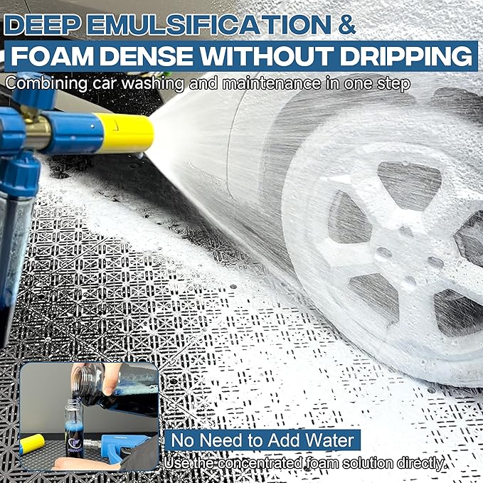 FIXFANS Pressure Washer Gun with Mini Foam Cannon, Dual Connector Accessory | Car Wash Foam Gun Kit - No-Dilution Foam Cannon Pro, 5 Power Washer Nozzle Tips & M22 Adapter, 1/4" Quick Connect
