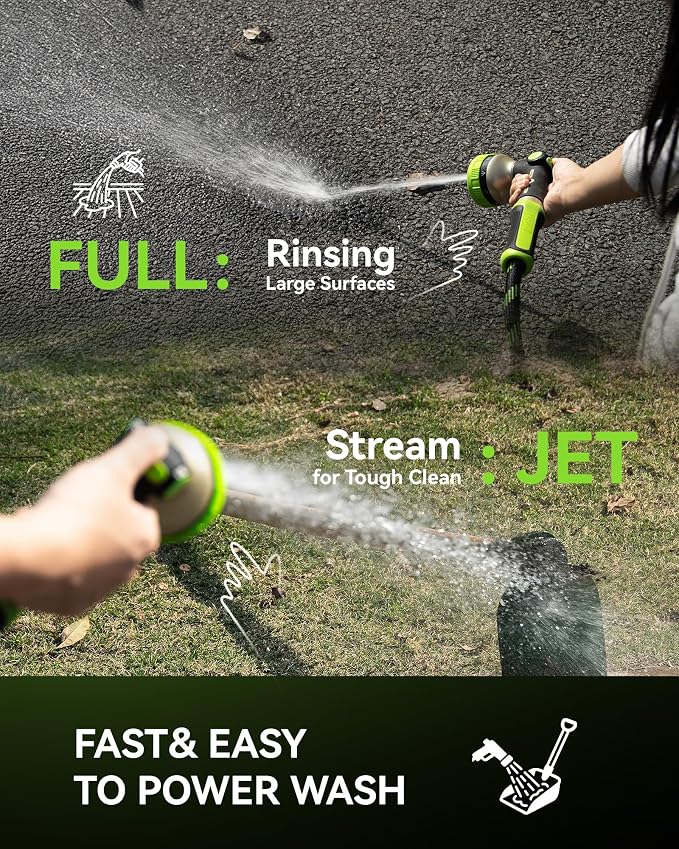 RAINPOINT Hose Sprayer Nozzle Heavy Duty - 2 Pack 8 Spray Patterns Garden Hose Nozzle with Adjustable Flow Control for Watering Plants, Washing Cars,Washing Pets, Thumb Control (2 Packs, Green)