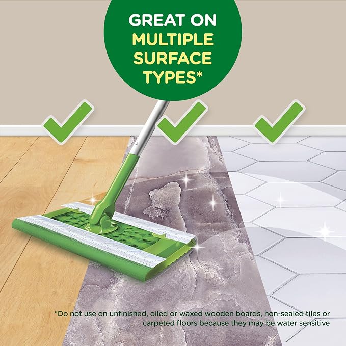 Swiffer Sweep + Mop, Wet Pads Refill, Floor Cleaner for Dirt, Dust, Hair, Cleaning Cloths for Mopping Home, Bathroom, Kitchen, All Purpose Multi-Surface Floor Wipes, Lavender, 12ct