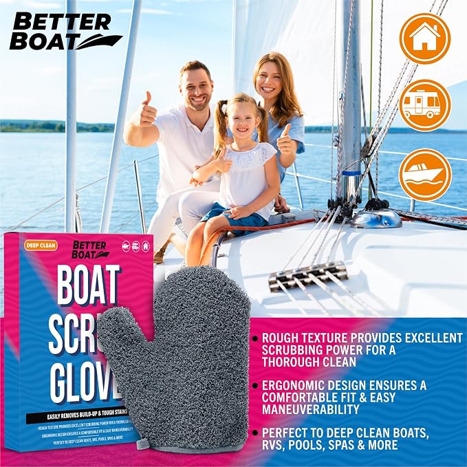 Boat Scrubbing Brush Glove, Heavy-Duty Deck and Hull Scrub Mitt for Floors, Aluminum, Pontoon, Marine and Fishing Boat Accessories