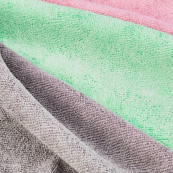Amazon Basics Microfiber Cleaning Cloths, Ultra Absorbent, Scratch Free, Non-Abrasive, Reusable and Washable, All-Purpose, Car Detailing, 16" x 12", Green/Gray/Pink (Pack of 288)