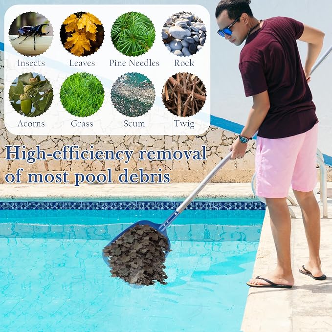 Sunnyglade Swimming Pool Cleaner Supplies/Professional Heavy Duty Pool Leaf Rake Fine Mesh Frame Net/Cleaning Leaf Skim Net (16.8x10.5in)
