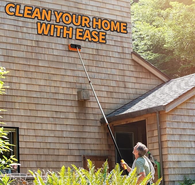 36-Foot Exterior House Cleaning Brush Set with 5-30 ft Extension Pole | Vinyl Siding Brushes with Telescopic Extendable Pole & Window Cleaning Squeegee // The Ultimate Extension Scrub Brush Set