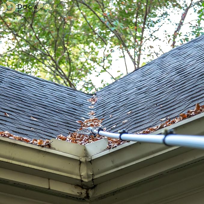 DOCAZOO Roof Rake Gardening Pole Attachment | Roof Rake Attachment for Extension Poles - Clears Leaves & Debris from Roofs and Gutters