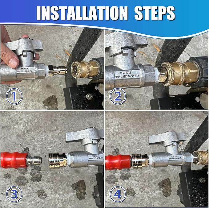 M MINGLE Ball Valve Pressure Washer, 3/8" Quick Connect Ball Valve for Power Washer Hose, 5000 PSI
