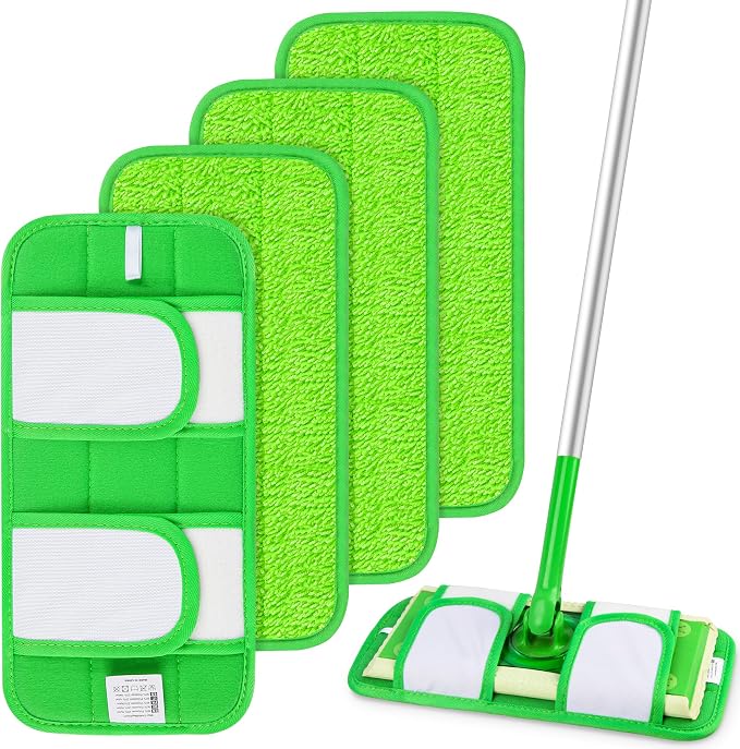 Microfiber Mop Pads Compatible with Swiffer Sweeper Mop, Wet Pads Refills Dry Pads Reusable Wet Pads Mop Refill Pads Dry Wet Refills Washable Pads Wood Floor Pads for Wet Dry Cleaning(4 Pack)