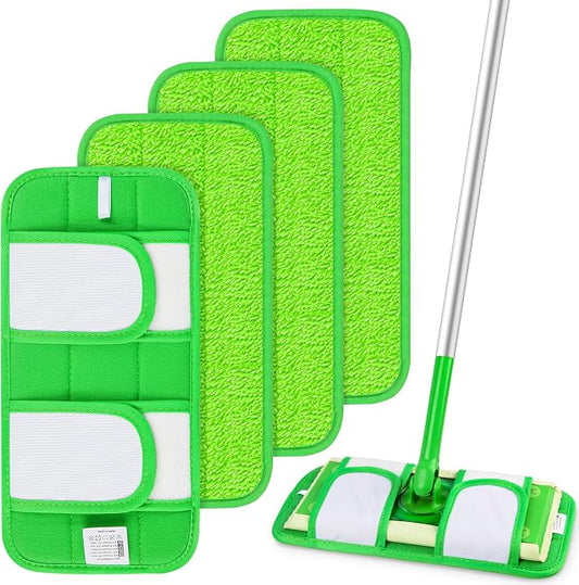 Microfiber Mop Pads Compatible with Swiffer Sweeper Mop, Wet Pads Refills Dry Pads Reusable Wet Pads Mop Refill Pads Dry Wet Refills Washable Pads Wood Floor Pads for Wet Dry Cleaning(4 Pack)