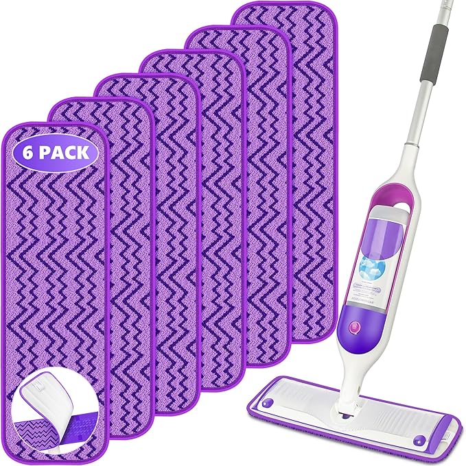 Reusable Microfiber Mop Pads for Swiffer PowerMop, 15" Washable Refills | 6 Absorbent Mopping Replacements, Wet Dry Use, for Multi-Surface Hardwood Tile Floor, Kitchen Bathroom Cleaning, Purple