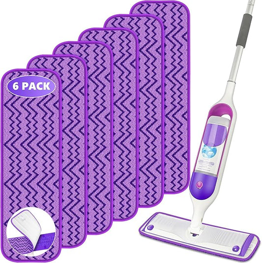 Reusable Microfiber Mop Pads for Swiffer PowerMop, 15" Washable Refills | 6 Absorbent Mopping Replacements, Wet Dry Use, for Multi-Surface Hardwood Tile Floor, Kitchen Bathroom Cleaning, Purple