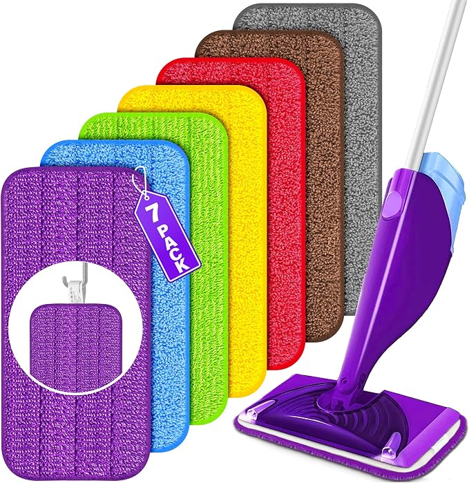 Reusable Mop Pads for Swiffer WetJet, Wet Pads Refills for 12'' Spray Mop, Microfiber Refill Machine Washable Up to 100+ Floor Cleaning for All Kinds of Floor Types, 7 Pack