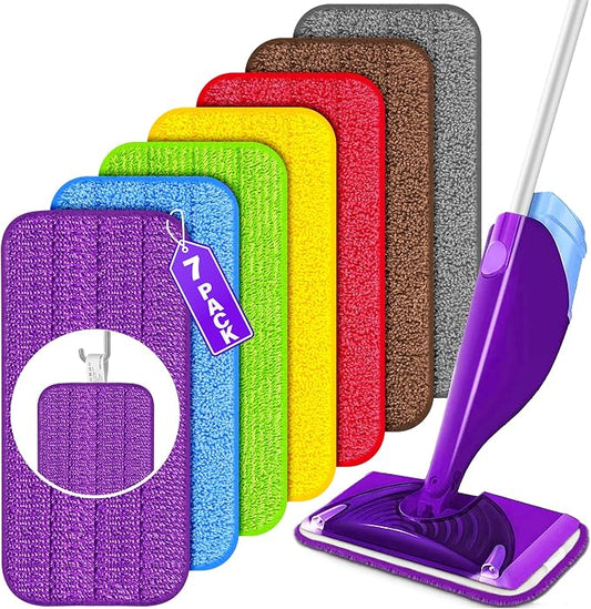 Reusable Mop Pads for Swiffer WetJet, Wet Pads Refills for 12'' Spray Mop, Microfiber Refill Machine Washable Up to 100+ Floor Cleaning for All Kinds of Floor Types, 7 Pack