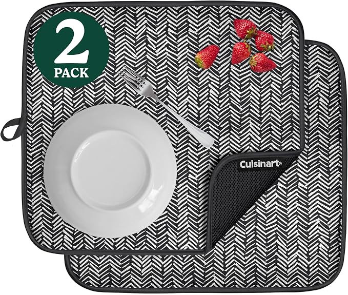 Cuisinart Dish Drying Mats for Kitchen Counter - (2) 16" x 18" Ultra Absorbent Kitchen Dish Drying Mat - Mesh Backing, Foldable, Machine Washable, Fast Drying Dish Mat (Dashed Lines)