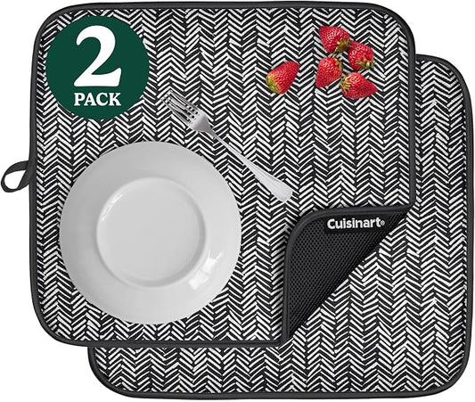 Cuisinart Dish Drying Mats for Kitchen Counter - (2) 16" x 18" Ultra Absorbent Kitchen Dish Drying Mat - Mesh Backing, Foldable, Machine Washable, Fast Drying Dish Mat (Dashed Lines)