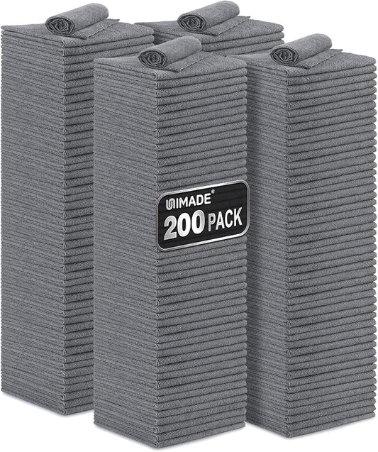 UNIMADE Microfiber Cleaning Cloth, 200 Pack Microfiber Towels for Cars Reusable Shop Rags Bulk Lint Free Cleaning Towels for Car Kitchen Automotive Bar Mechanic Restaurant Garage, 11.5"x 11.5", Grey