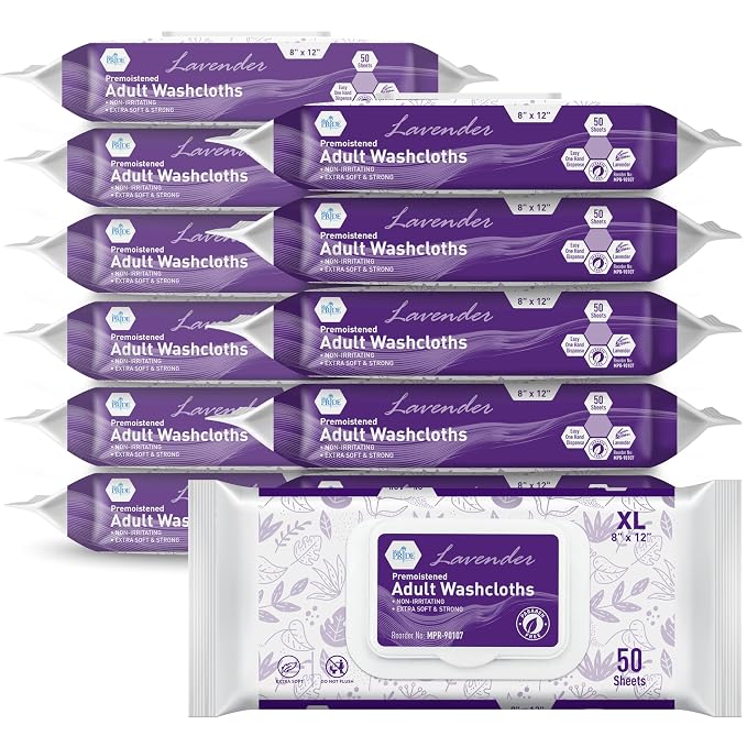 MED PRIDE Premoistened Disposable Washcloths 8x12 in,Lavender Scent,600 Ct