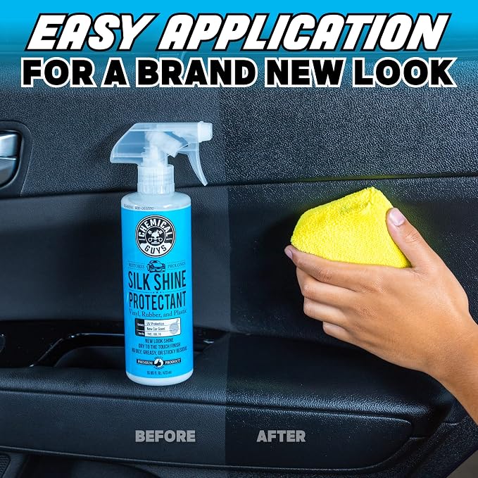 Chemical Guys, Silk Shine Vinyl & Trim Dressing, Non-Greasy Satin, 1 Gallon | Dries to a natural satin look with no greasy sling, works indoors and out on dashboards, door panels, bumpers and tires