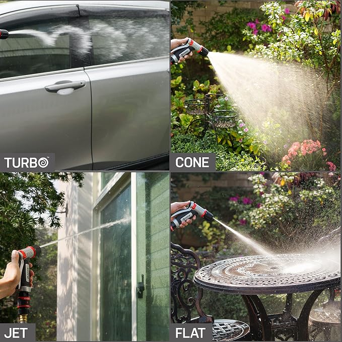 Eden PRO 94844 Metal Rear-Trigger 4-Pattern Turbo Nozzle | Heavy-Duty Hose Sprayer for Garden, Lawn, Plants, Outdoor Cleaning, Durable Aluminum Core, Quick Connect Set Bundle