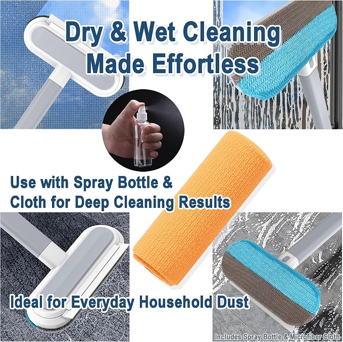 Window Screen Cleaning Brush, 6-in-1 Screen Cleaner Tool Kit with Spray Bottle, Crevice Brush and Microfiber Cloth for Window Tracks and Screens