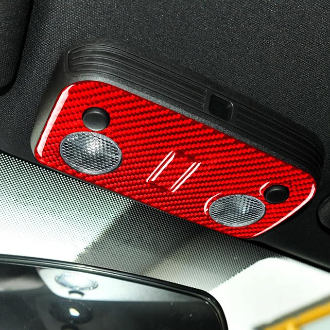 Red Real Carbon Fiber Trim for Ford Mustang Accessories | for GT Shelby 2005 2006 2007 2008 2009 Roof Reading Lamp Light Interior Thick Overlay Decal 2PCs