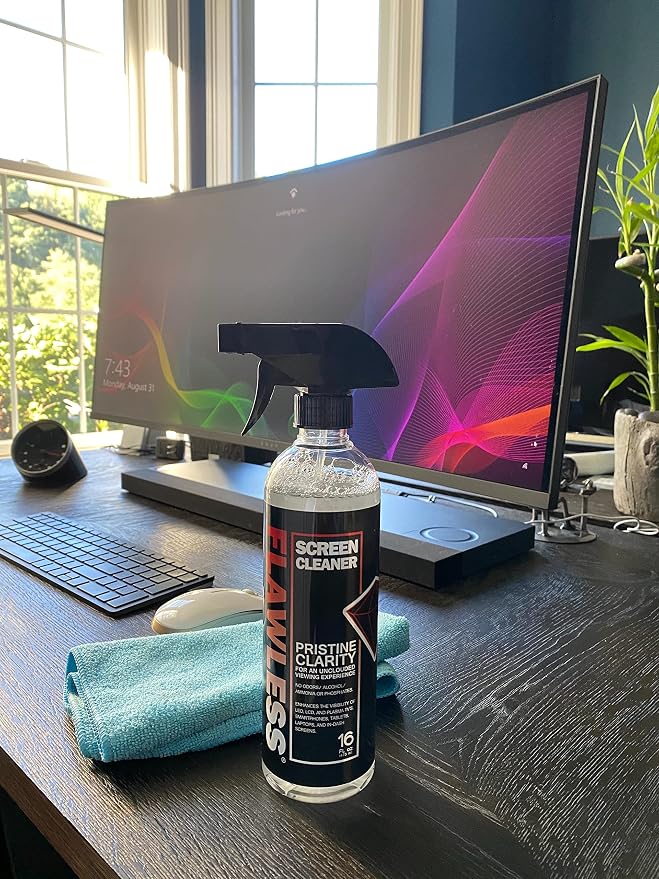 Flawless Screen Cleaner Spray with Microfiber Cleaning Cloth for LCD, LED Displays on Computer, TV, iPad, Tablet, Phone, and More (16oz 2 Pack)