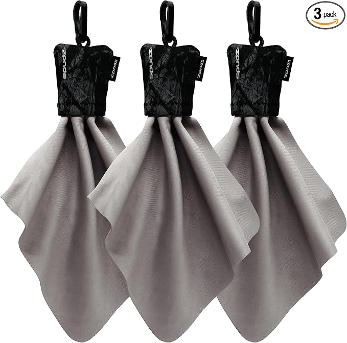 SPUDZ Classic Microfiber Lens Cleaner – Clip-On Pouch, Washable – for Binoculars, Scopes, Glasses, Screens | Classic | Stealth Shadow, 6 x 6 Inch (3-Pack)