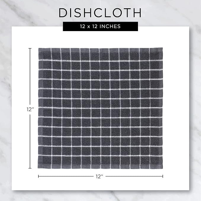 DII Scrubber Dishcloths Collection Windowpane Dishrag Set, 12x12, White/Black Stripe, 6 Piece