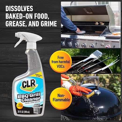 CLR Brands Grill Cleaner and Degreaser Spray, 26 oz. Bottle, BBQ Cleaner Removes Burnt Food, Grease and Grime from Grates and Racks, Pellet and Electric Smokers