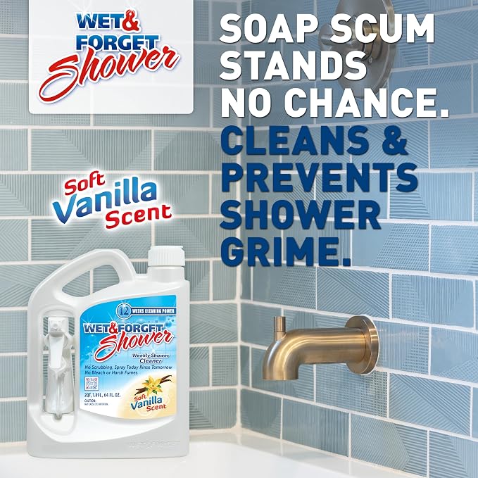 Wet & Forget Shower Cleaner Multi-Surface Weekly No Scrub, Bleach-Free Formula Vanilla Scent, 128.00 Fl Oz (Pack of 1)