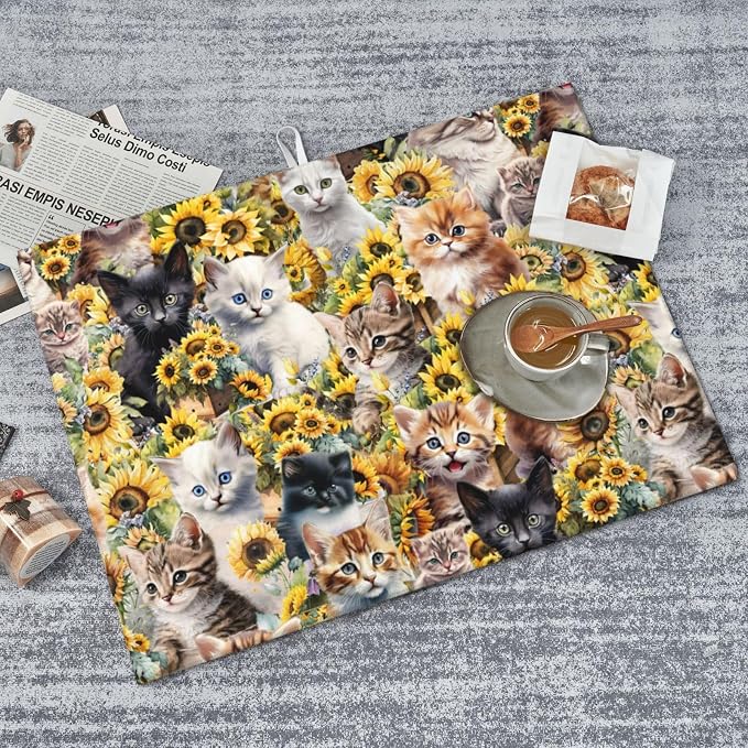 Cute Cat Dish Drying Mat 18 x 24 Inch for Kitchen Counter Cute Kitchen Mat Microfiber Kitchen Countertop Absorbent Reversible Drainer Rack Pad Dish Drying Mat
