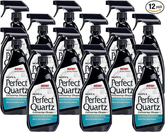 HOPE'S Perfect Quartz Countertop Cleaner, No Hazy Residue, Streak-Free, Safe on Food Contact Surfaces, Fragrance-Free, Sunscreen-Free, Counter Cleaner for All Brands of Quartz, 23 Fl Oz, Pack of 12