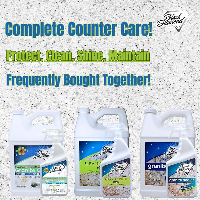 Black Diamond Stoneworks Granite Plus 2-in-1 Cleaner & Sealer, pH Neutral, Streak-Free Stone Cleaner for Granite, Marble, Quartz, Travertine & Limestone Countertops, Ready to Use (1-Quart/1-Gallon)