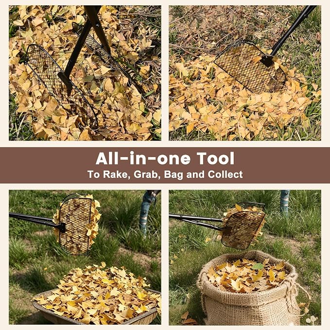Leaf Grabber Rake with Long Handle, No Bending Leaf Picker Upper for Garden | Metal Metal Leaf Rake Collector, Leaf and Grass Picker Upper, Yard Rake Leaves Grabber Pickup Tool for Garden Cleaning