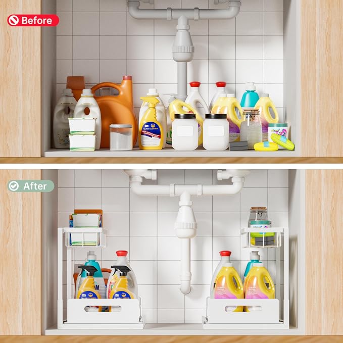 Under Sink Organizer and Storage, Slide Out Cabinet Organizer, Pull Out Sink Shelf for Kitchen Bathroom Laundry, 1 Pack White