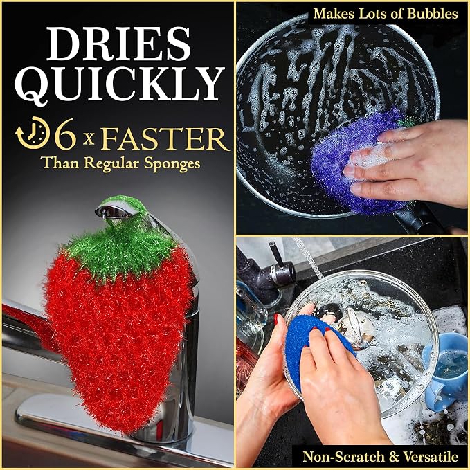 Dish Scrubbie Non-Scratch Dish Scrubber-Long Lasting & Odorless, Safe on Non-Stick, Cast Iron, Glass and Other Surfaces, Reusable Kitchen Sponge Alternative for Kitchen, Bathroom & Floors (Pack of 3)