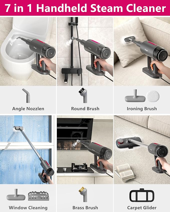Steam Mop for Floor Cleaning, 7in1 Handheld Steamer Cleaner Detachable for Hardwood Laminate,Vinyl,Carpet,Tile,Grout,All Floors, Multi Purpose for Home,1500W 230℉ 23ft Cord,Front Sprayer