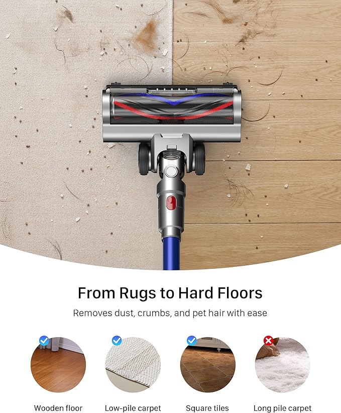 Cordless Vacuum Cleaner for Home - Powerful Stick Vacuum with HEPA Filter, 55-Min Runtime, LED Light, Anti-Tangle Brush, Detachable Battery,Lightweight Vacuum for Pet Hair,Carpets & Hard Floors