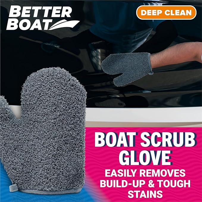 Boat Scrubbing Brush Glove, Heavy-Duty Deck and Hull Scrub Mitt for Floors, Aluminum, Pontoon, Marine and Fishing Boat Accessories