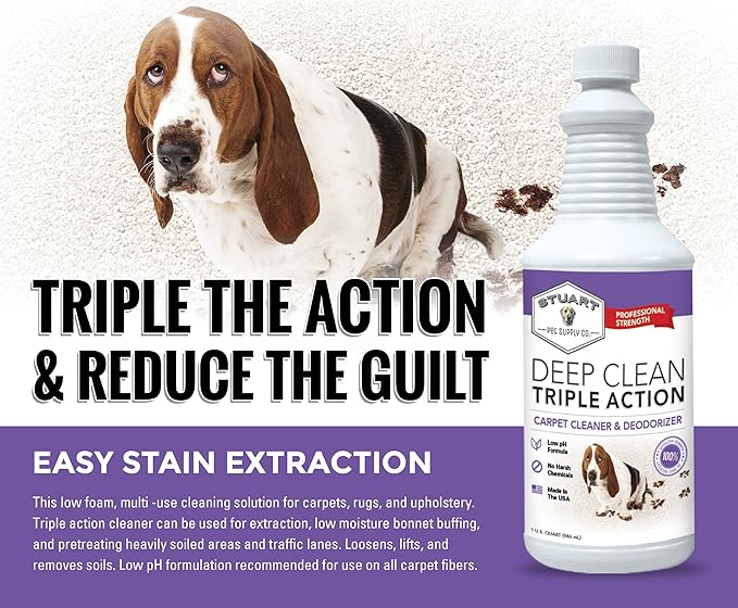 Stuart Pet Supply Co. Professional Strength Deep Clean (Gal.) 3X Carpet Cleaner Solution & Deodorizer, Concentrated Encapsulating Carpet Shampoo, Pet Odor & Dirty Carpet Cleaning Solution 128 fl oz.