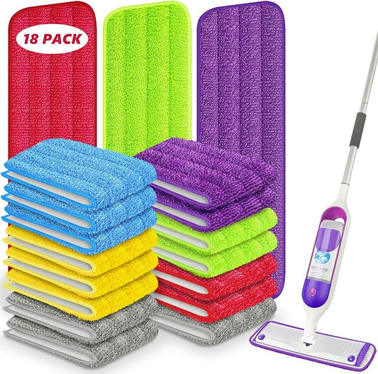 18 Pack Reusable Mop Pads Compatible with Swiffer PowerMop, Wood Floor Pads Microfiber Mop Replacement Refills Machine Washable for All Floor Surfaces